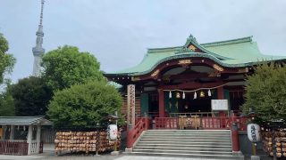 和算家の珺琚さんに会いに亀戸天神社に、豊かな自然とスカイツリー